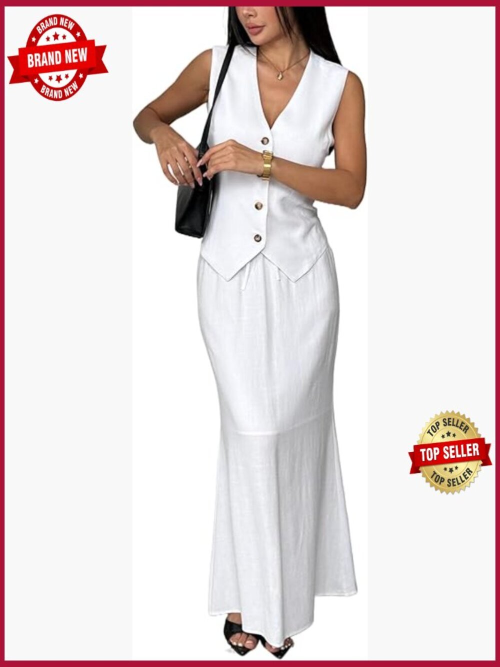 Linen 2 Piece Vest & Maxi Skirt Set Summer Vacation Outfit